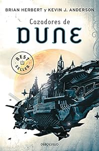 Cover of "Hunters of Dune" book with spaceship.